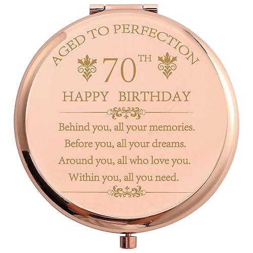 COFOZA 1955 70th Birthday Gifts for Woman Stainless Steel Rose Gold Compact Pocket Travel Makeup Mirror 70 Years Old Inspiration Gift Behind You All