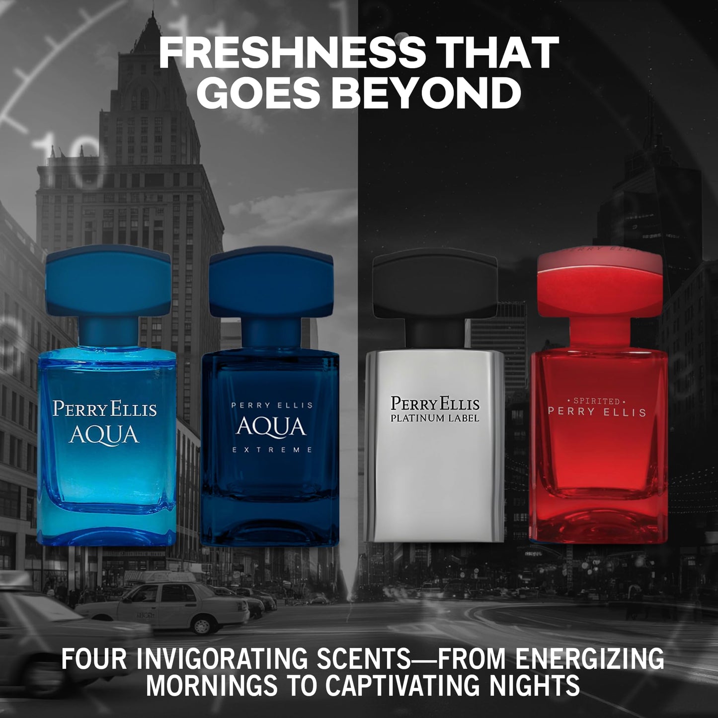 Perry Ellis Men's 4-Piece Mini Cologne Set for Men - Cologne Gift Sampler Set, EDT, Perfume Samples, Travel Size - Aqua, Aqua Extreme, Platinum