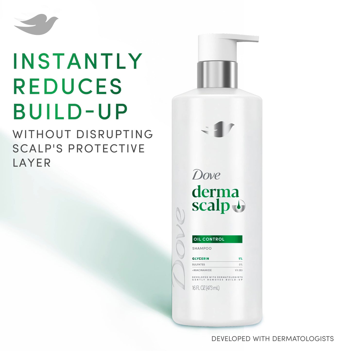Dove Derma Scalp Oil Control Shampoo 1 ct with Glycerin, Sulfates and Niacinamide for Removing Scalp Product Buildup 16 Fl oz