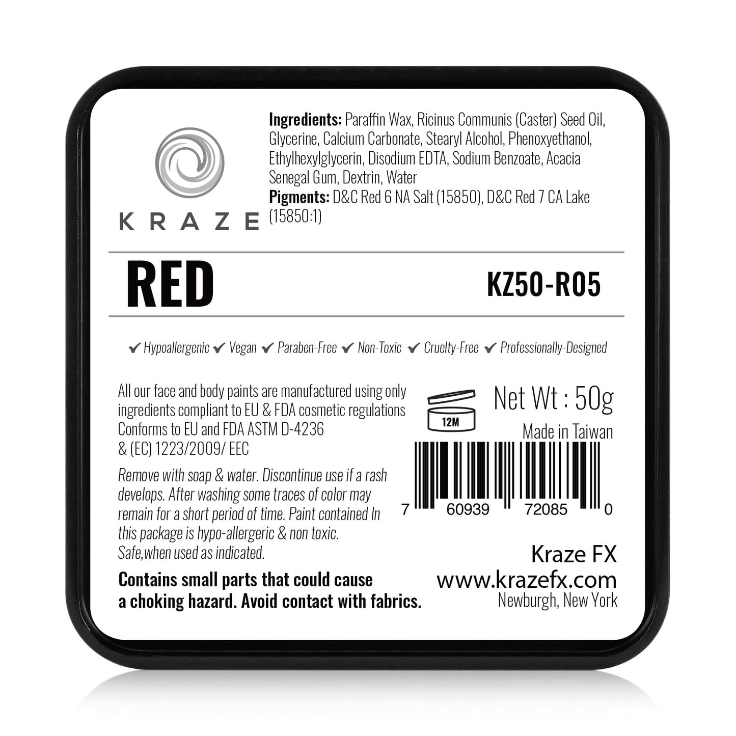 Kraze FX Square - Red Face Paint (50 gm), Professional Quality Body & Face Paint, Hypoallergenic, Vegan, Safe & Non-Toxic, Ideal for Halloween, Party
