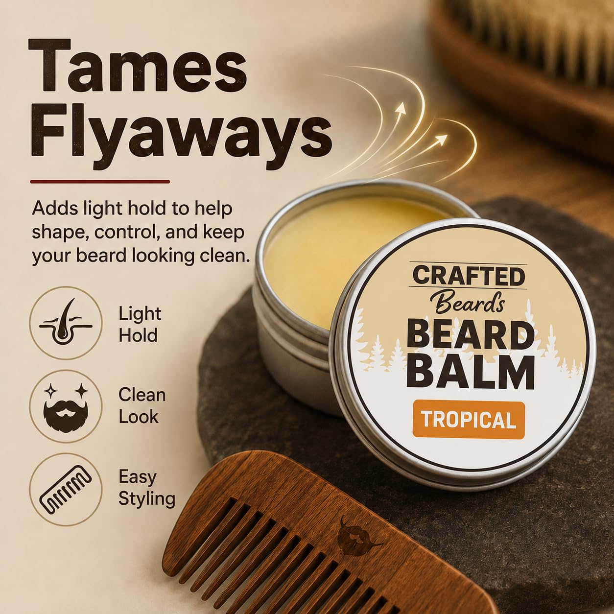 Beard Balm - Tropical Scent - 2oz Tin - Beard Wax - Light Hold - (TR) Beauty and Personal Care Crafted Beards