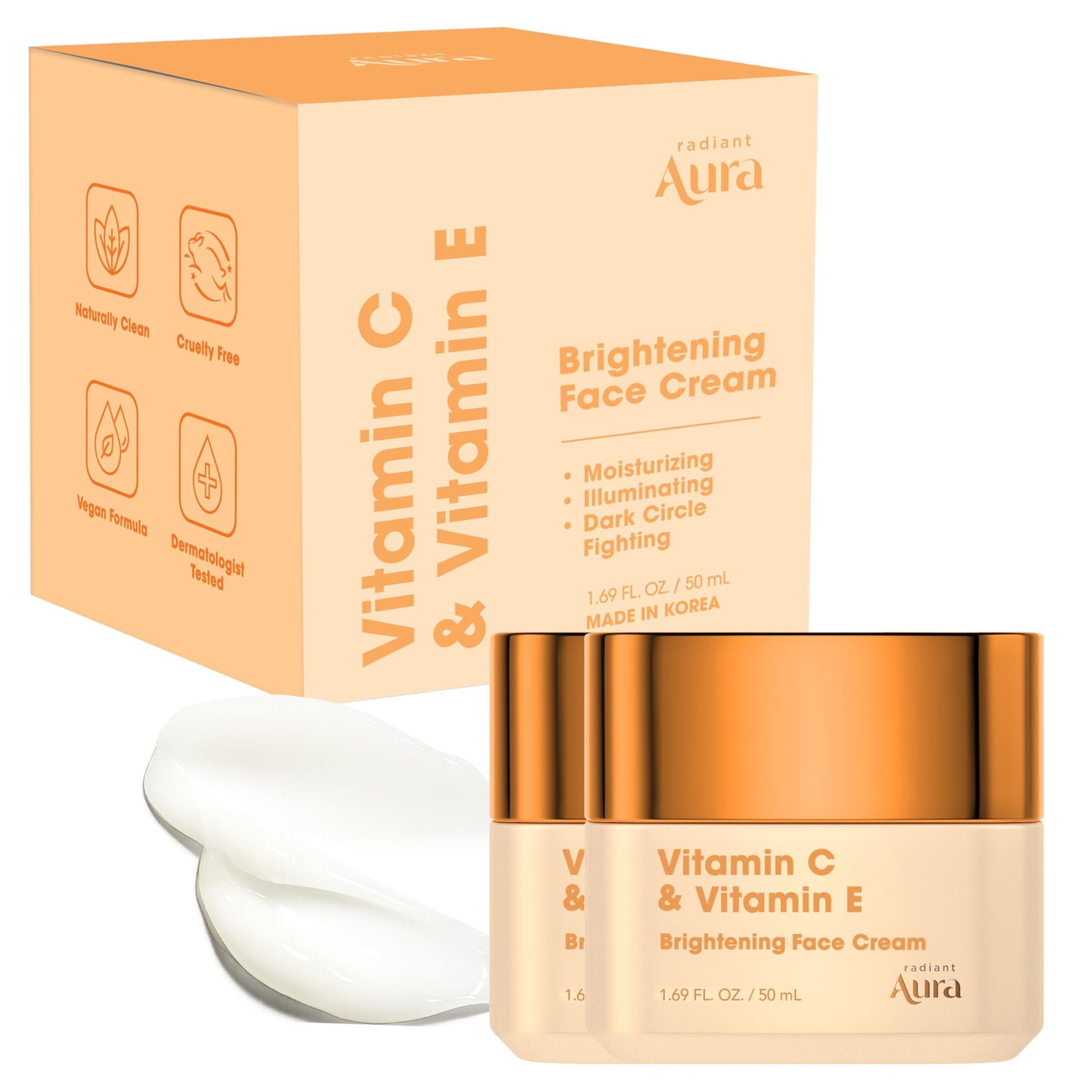 Radiant Aura Vitamin C & Vitamin E Face Moisturizer - Dermatologist Tested, Anti Aging Korean Skin Care - Hydrating Cream For Smoother Youthful