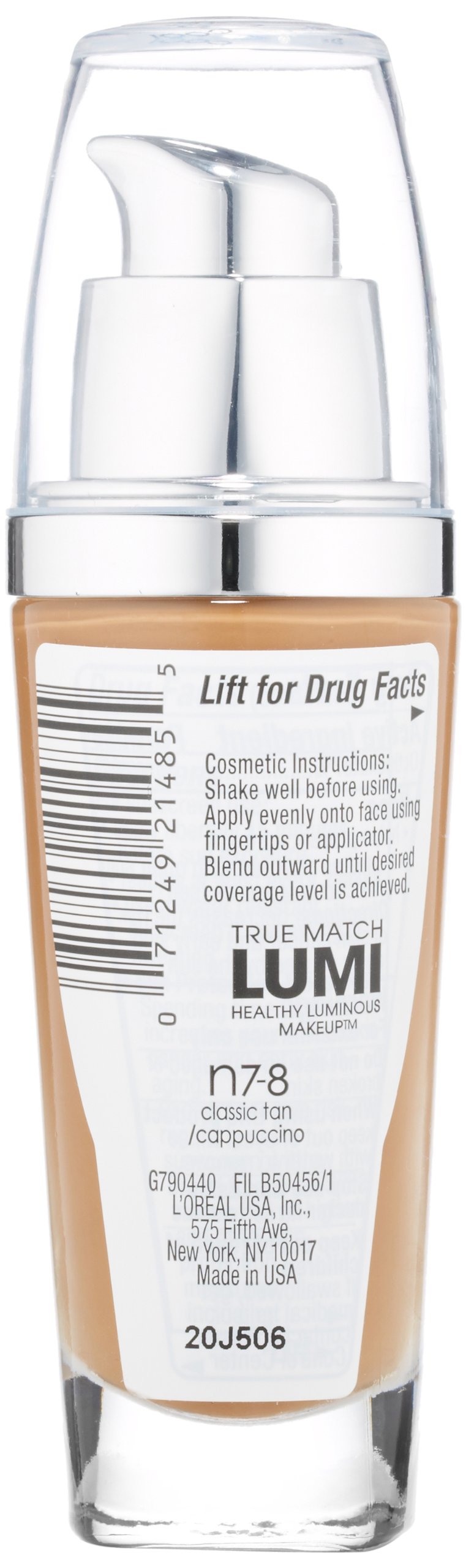 L'Oreal Paris True Match Lumi Healthy Luminous Makeup, N7-8 Classic Tan Cappucino, 1 fl; oz.