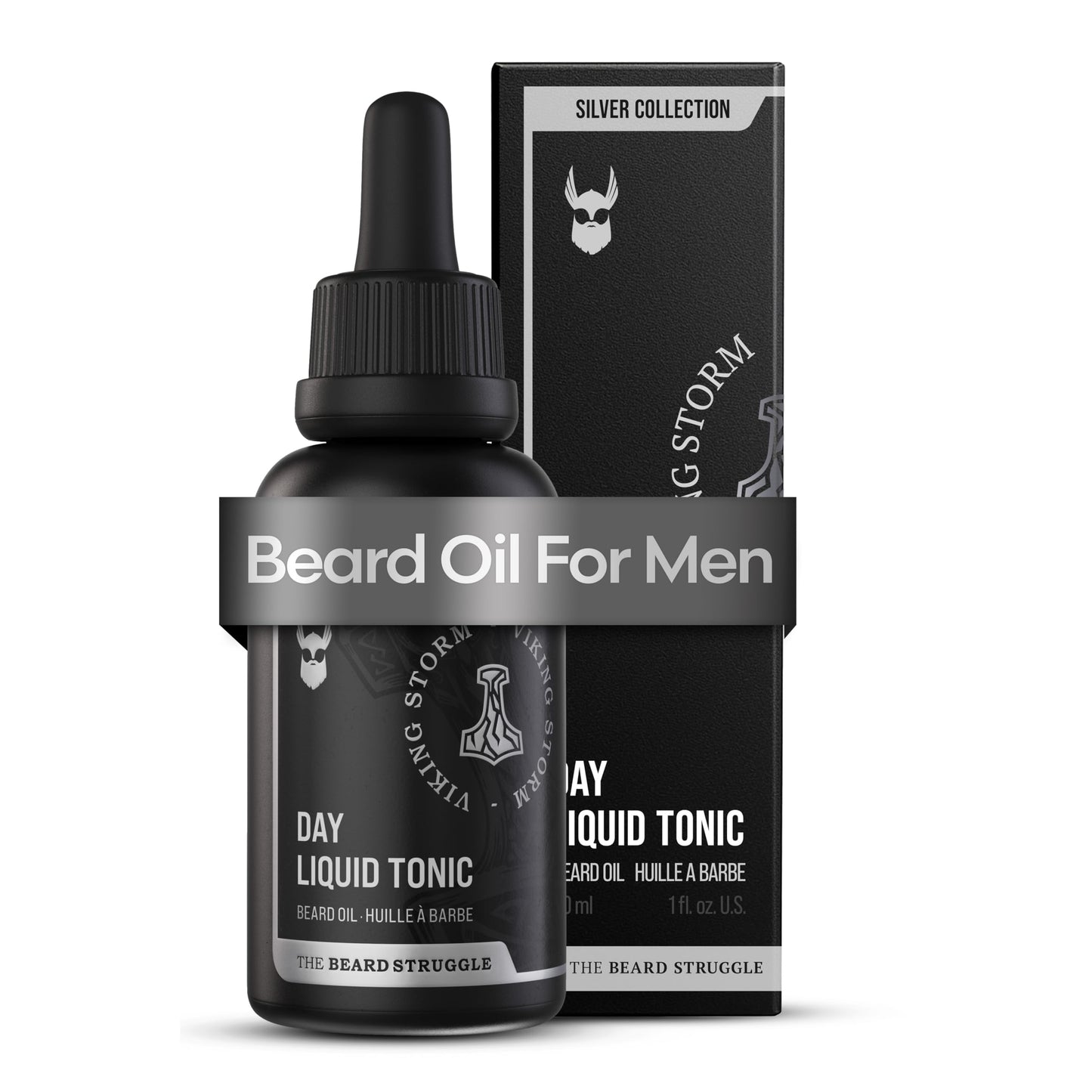 The Beard Struggle - Day Liquid Tonic Beard Oil - Silver Collection (Viking Storm) - Beard Oil for Men - Moisturize, Softens Hair, Reduces Itch - Day