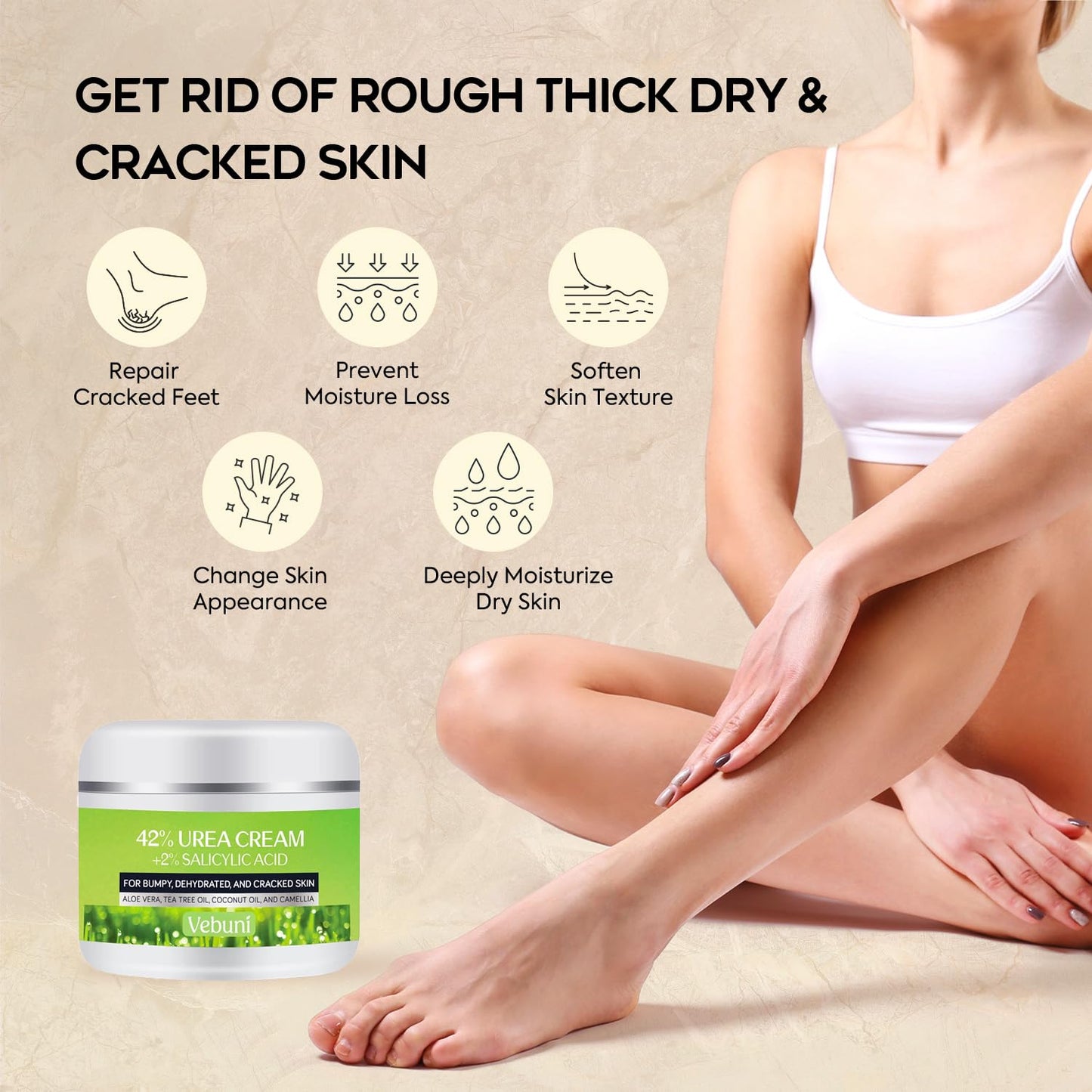 Vebuni Urea Cream 42% Foot Cream Salicylic Acid 4 Oz, Upgraded Callus Remover For Feet, Knees& Elbows, Intensive Moisturizes & Softens Skin