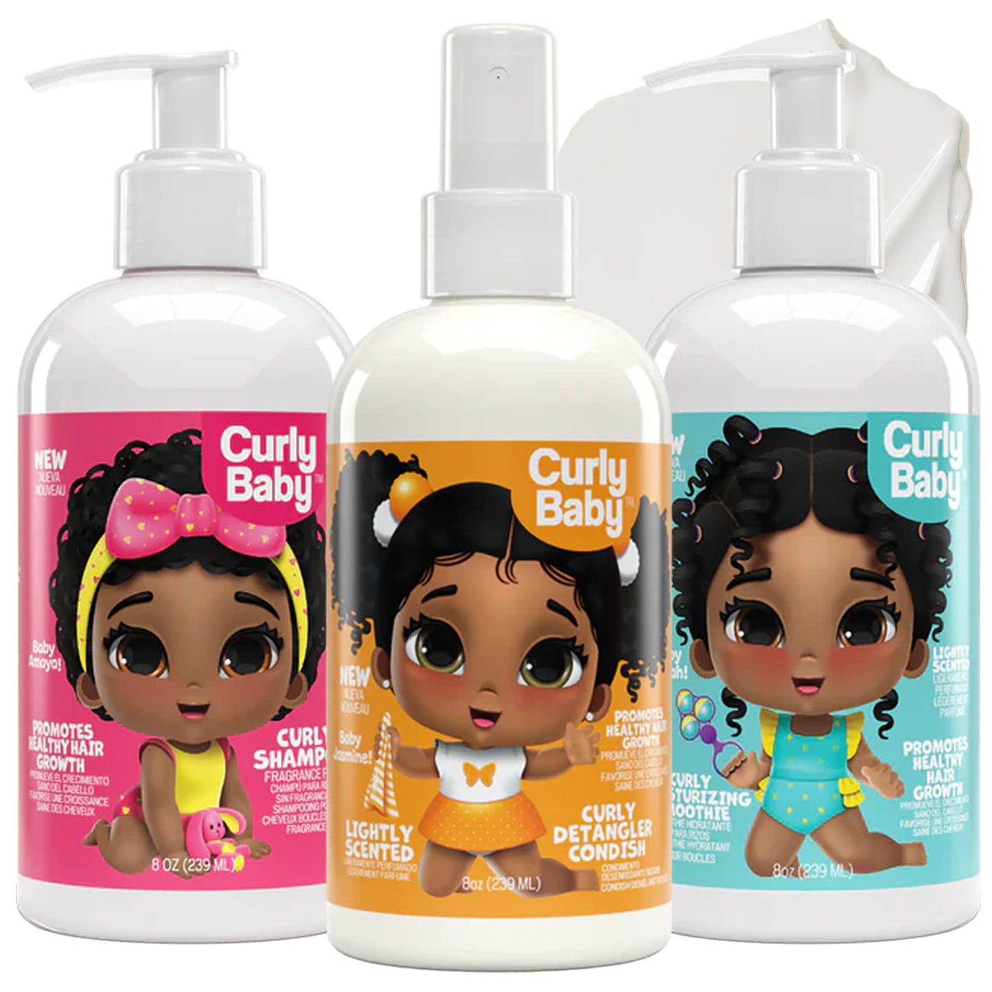 CurlyBaby Baby Girls Curly Hair Bundle - Tear-Free Curly Shampoo, Detangling Conditioner & Moisturizing Smoothie - Gentle, Hypoallergenic