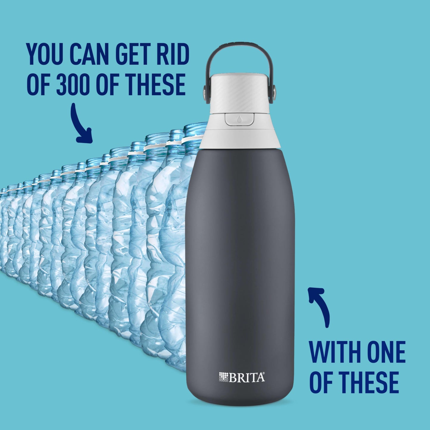 Brita Stainless Steel Premium Filtering Water Bottle, BPA-Free, Reusable, Insulated, Replaces 300 Plastic Water Bottles, Filter Lasts 2 Months or 40