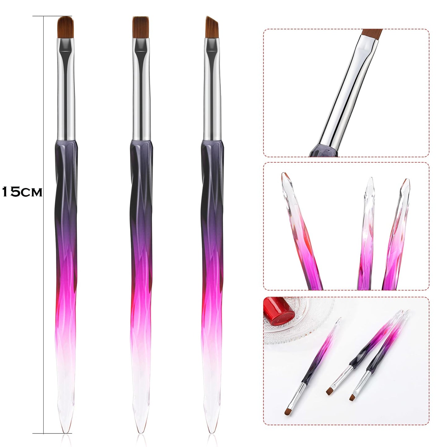 GEMSANVA Nail Art Clean Up Brushes,3PCS Nail Brush For Cleaning Polish Mistakes on the Cuticles,Flat/Oval/Fine Angled Gel Nail Brushes For Nail Art Beauty and Personal Care Gemsanva