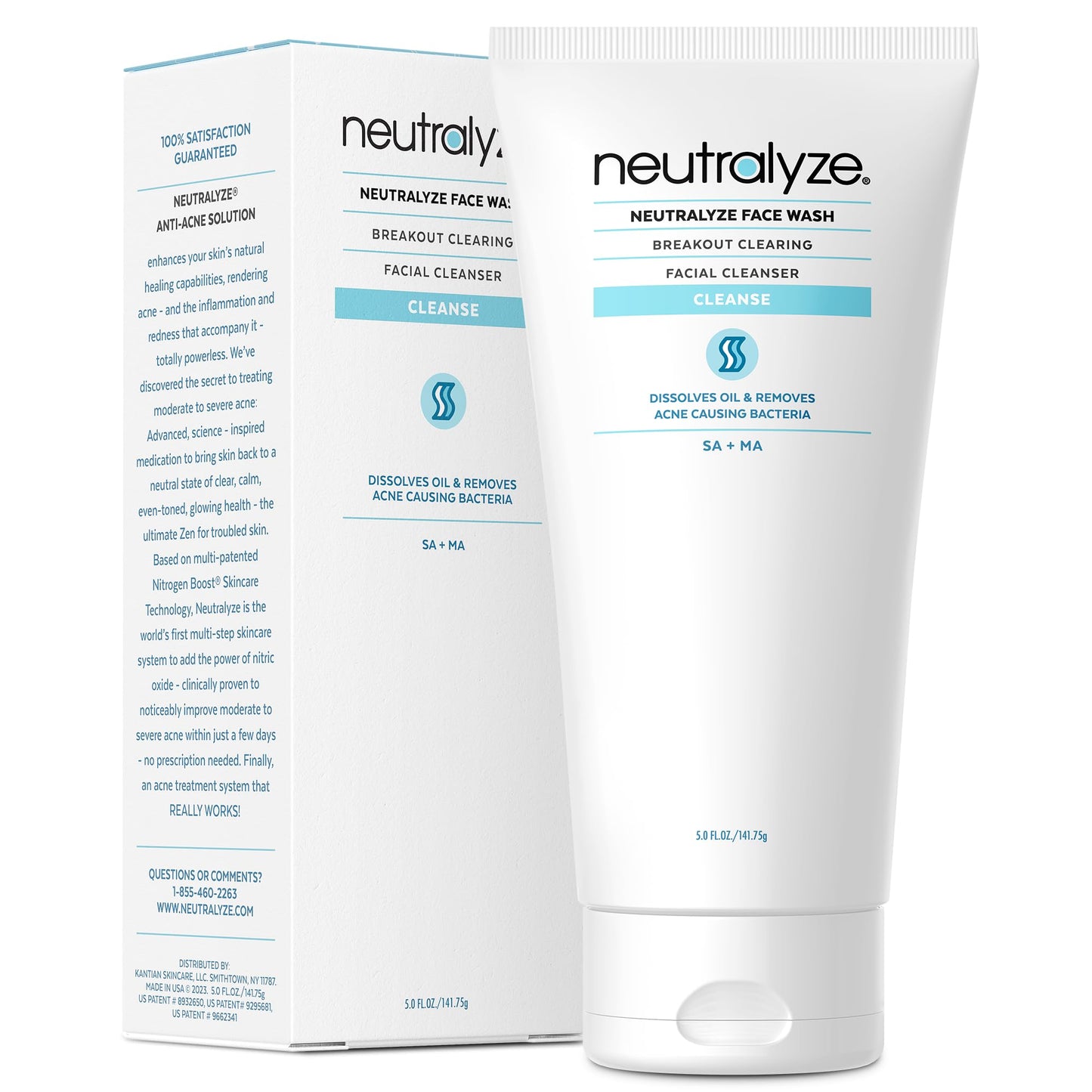 Neutralyze Acne Wash for Face with 2% Mandelic Acid & 2% Salicylic Acid - Professional Grade, A.H.A. + B.H.A. Facial Cleanser for Acne Prone Skin (90+