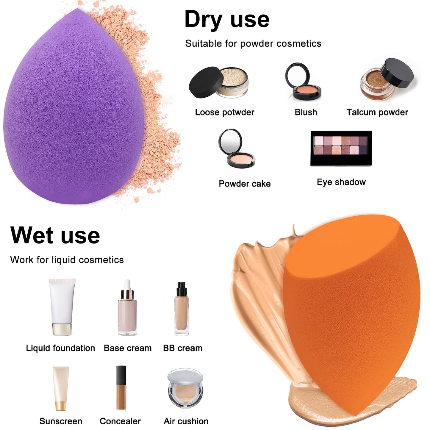 12 Pieces Professional Makeup Sponge Set,Latex Free Flawless Soft Setting Face Puffs,Multicolor Makeup Blending Sponge Cosmetic Applicator