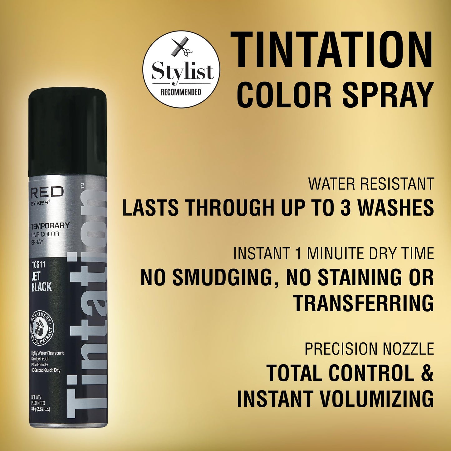Red by Kiss Tintation Temporary Hair Color Spray, Instant Gray Root Touch Up Coverage, Water-Resistant & Smudge-Proof, Easy Wash Out, Barber