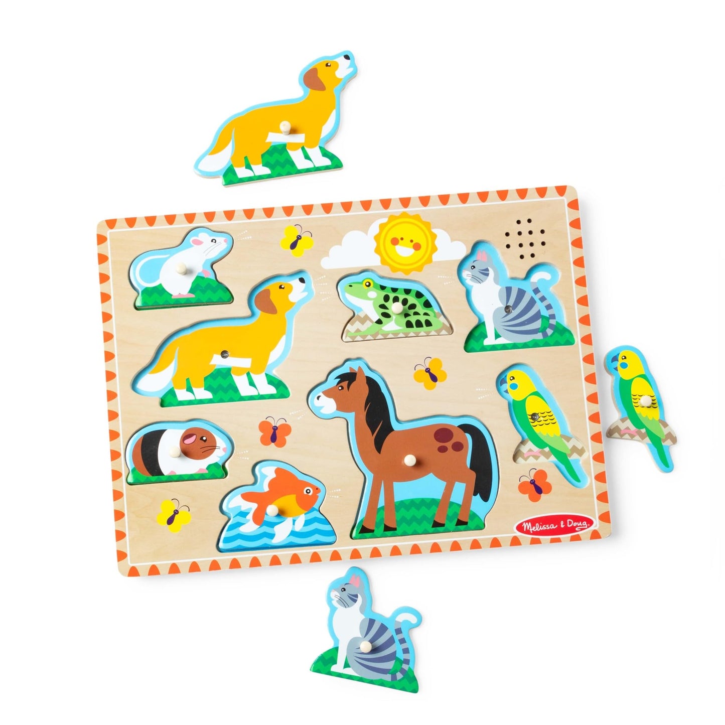 Melissa & Doug Pets Sound Puzzle - Wooden Peg Puzzle With Sound Effects (8 pcs)