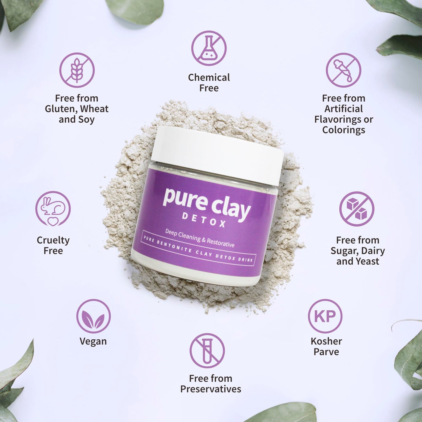 Pure Clay Detox | Therapeutic Grade Calcium Bentonite Clay Powder | GRAS-Affirmed | Indian Healing Face Mask | Deep Pore Cleansing | Body Wrap Hair