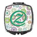 Caroline's Treasures CJ2011-ZSCM Letter Z Flowers Pink Teal Green Initial Compact Mirror Decorative Travel Makeup Mirror for Women Girls Gifts Pocket