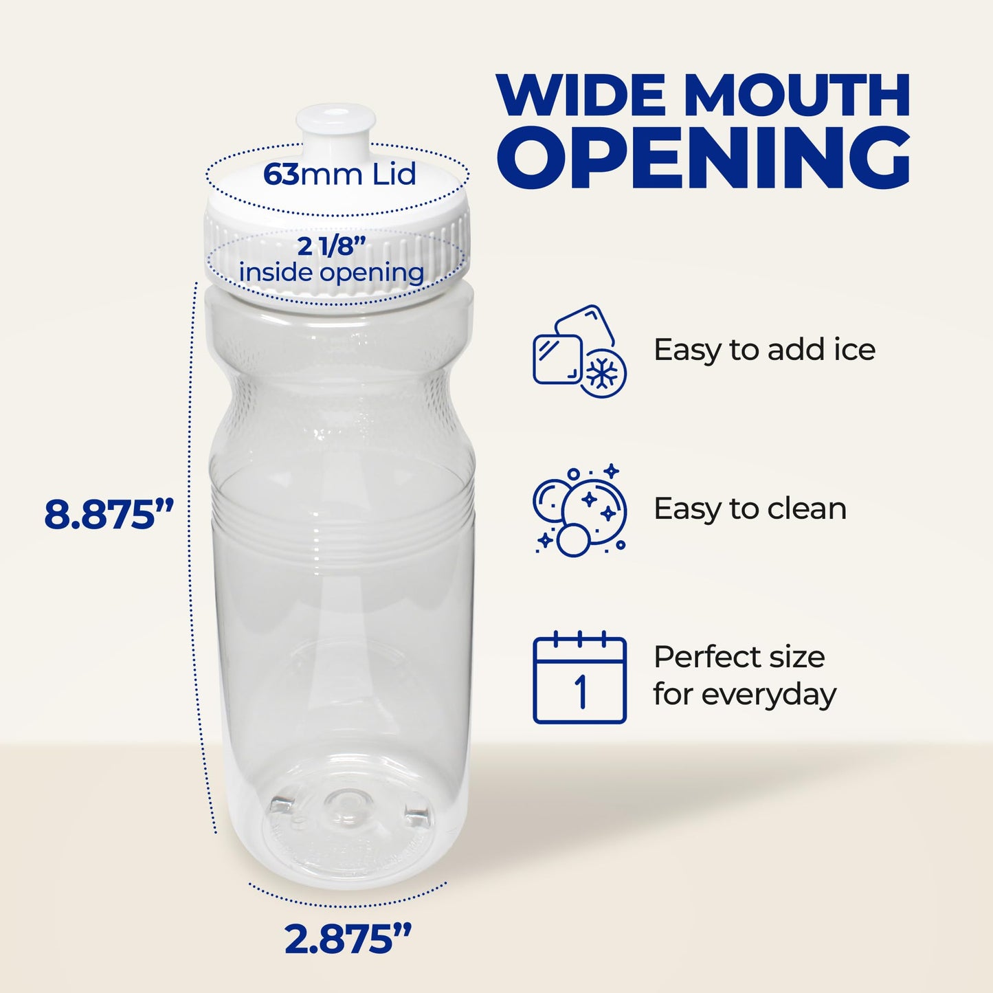 Rolling Sands USA Made 24 Ounce Sports Water Bottles - 100 Pack BPA-Free Blank Plastic Bottles for Group Use, Fitness Classes & Events - Translucent