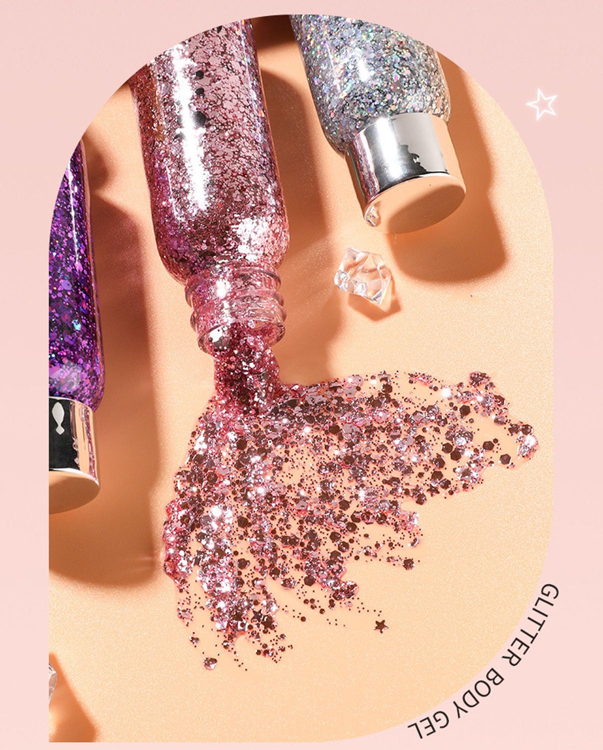 JUDEWY Body Glitter Gel, Face Glitter Body Glitter Glitter Liquid Eyeshadow, Face Hair Nail Glitter, Holographic Makeup Festival Glitter Makeup (06)