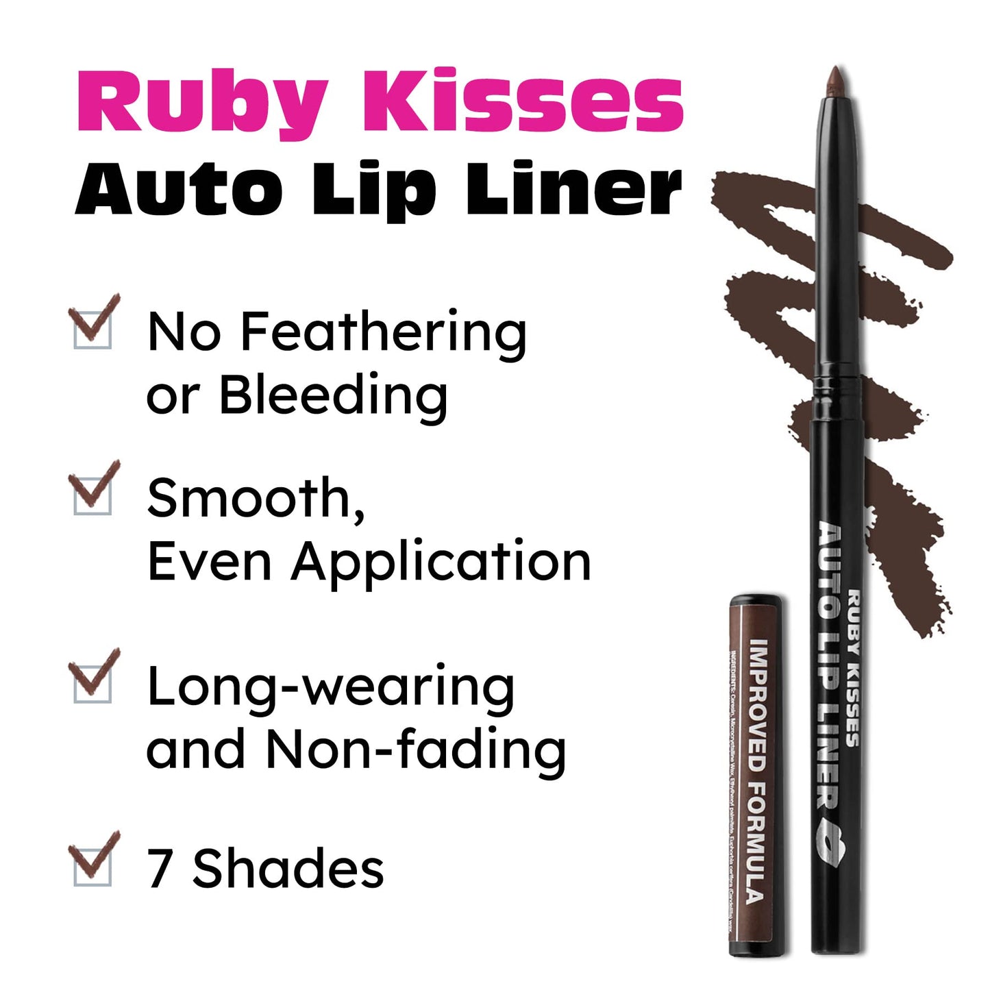 Ruby Kisses Auto Lip Liner Pencil (Dark Brown 3 Pack), Long Lasting & Non-Fading, Smooth Application, Non-Feathering with Rich Pigmented Color, No