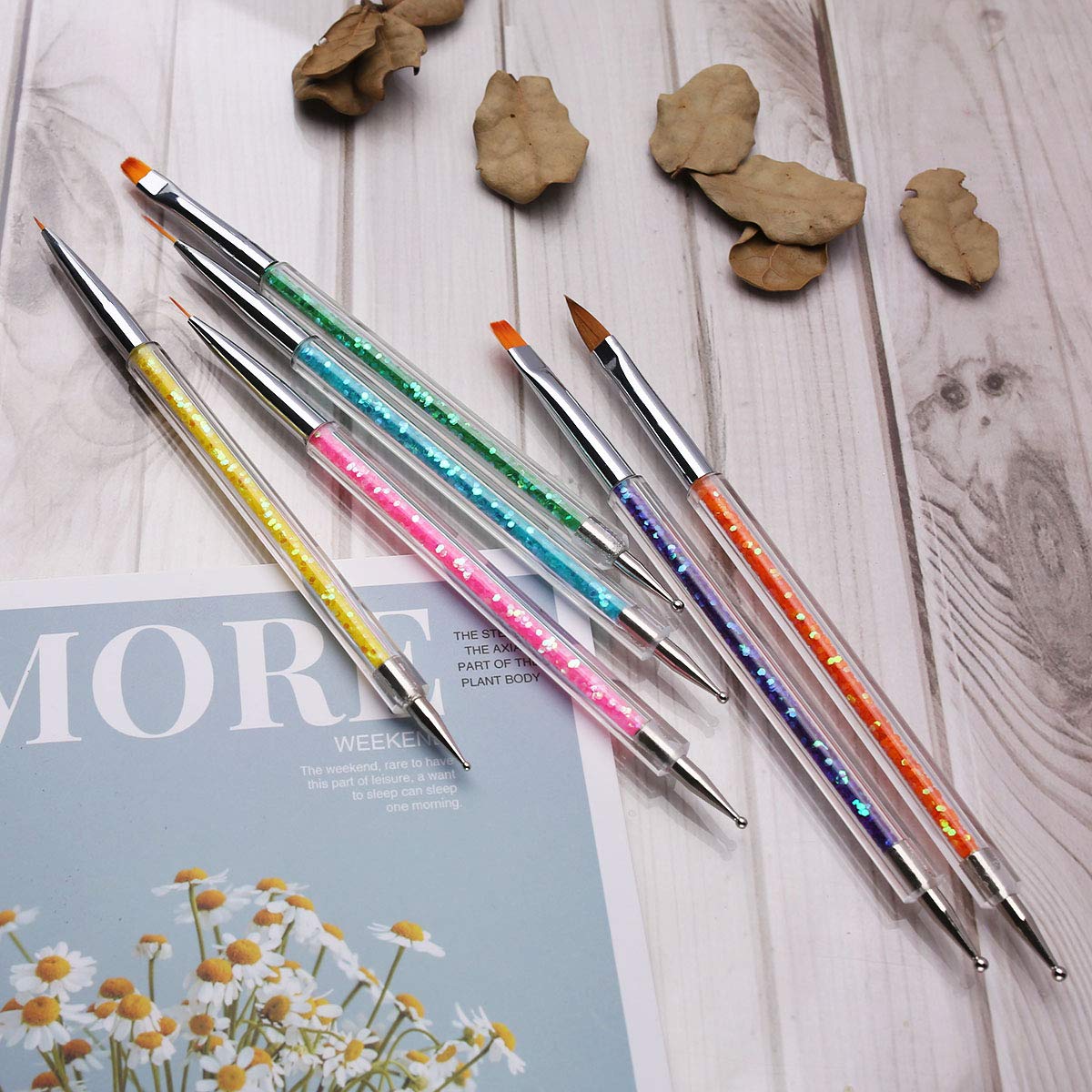 iminoo 6PCS Nail Art Brushes,Double Ended Nail Liner Brush Dotting Pen Nail Art Point Drill Drawing Tools,Double Ended Nail Art Brushe for DIY Nail