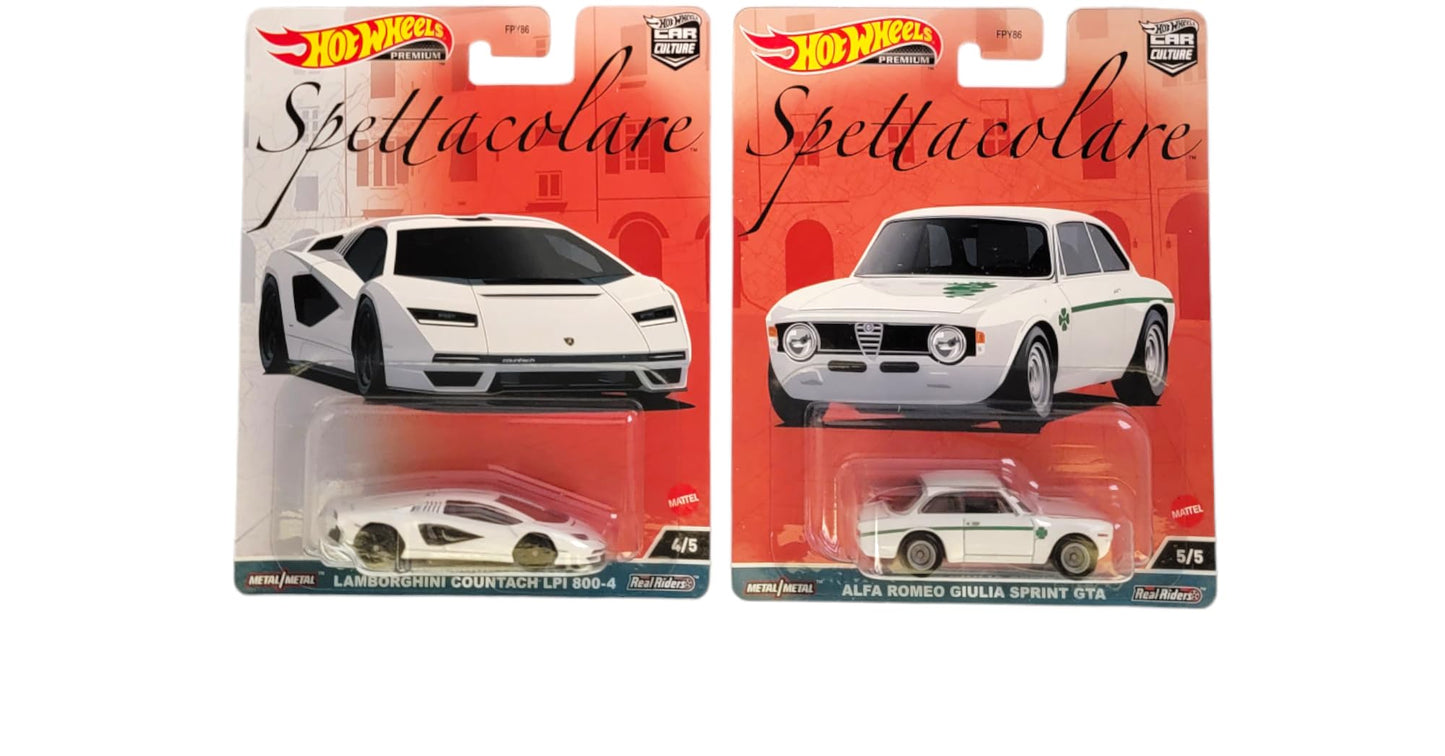 Hot Wheels Car Culture 2023 Spettacolare Series - Bundled Complete 5‑Pack (FPY86‑959B) | Alfa Romeo Giulia GTA, 155 V6 Ti, Lancia Stratos, Countach…