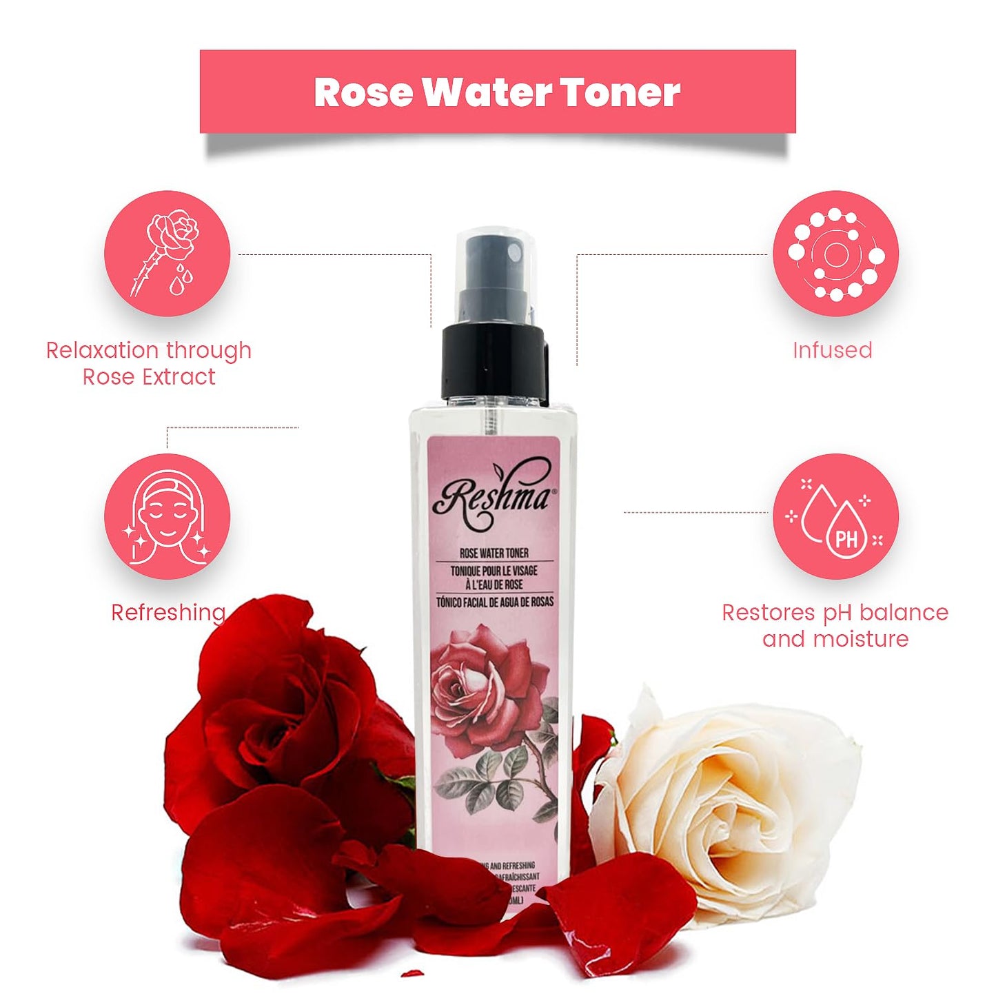 Reshma Beauty Rose Water Toner | Hydrating Mist for All Skin Types and Hair Types| Plant-Based Facial Toner |No Dye and Alcohol Free| for Daily Use