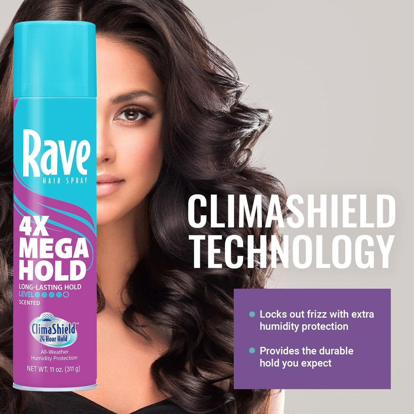 Rave 4X Mega Long-Lasting Firm Hold Scented Hair Spray for Heat Protection, Volume and Shine - ClimaShield for Extra Humidity & Minimizes Frizz - 2 pc