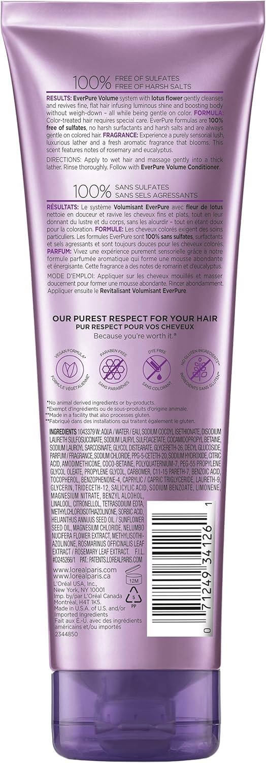 L’Oréal Paris Moisture Sulfate Free Shampoo, Hair Care for Color-Treated Hair with Rosemary Botanicals, EverPure, 8.5 Oz (Packaging May Vary)