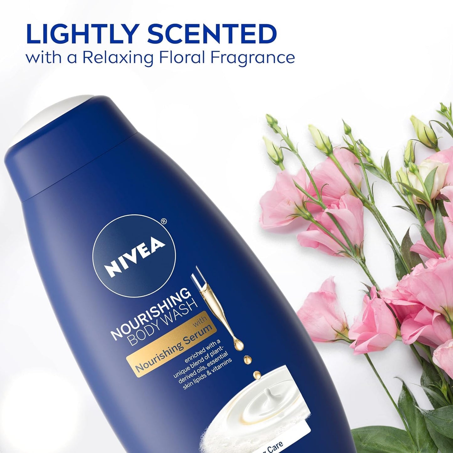 NIVEA Nourishing Care Body Wash with Nourishing Serum, Enriched with a Unique Blend of Plant-Derived Oils, Essential Skin Lipids & Vitamins, 20 Fl Oz
