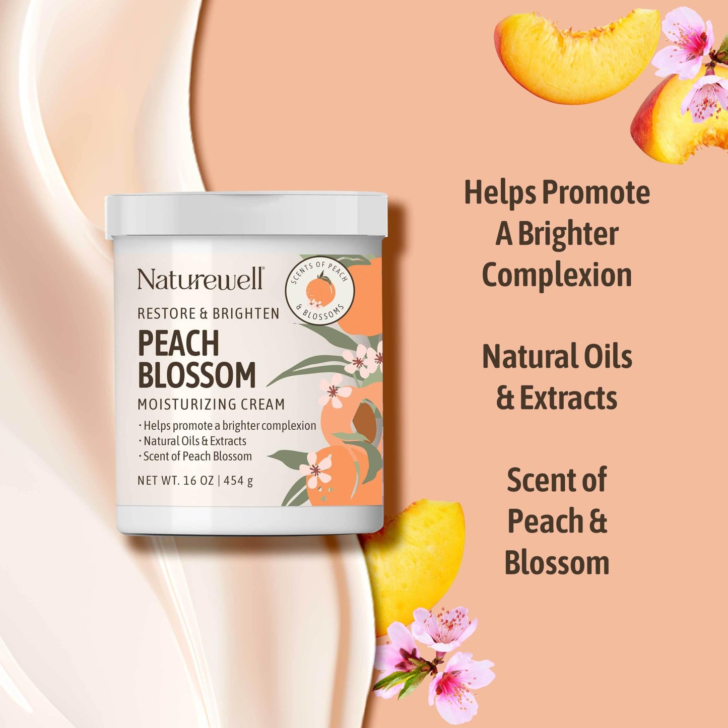 NATURE WELL Peach Blossom Restore & Brighten Moisturizing Cream For Face & Body, Infused With Peach Extract, Niacinamide, & Hyaluronic Acid, Promotes