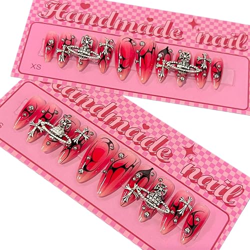 Advanced wearing nail flame nail art almond shaped fake nails Beauty & Personal Care FWJUNHUYC