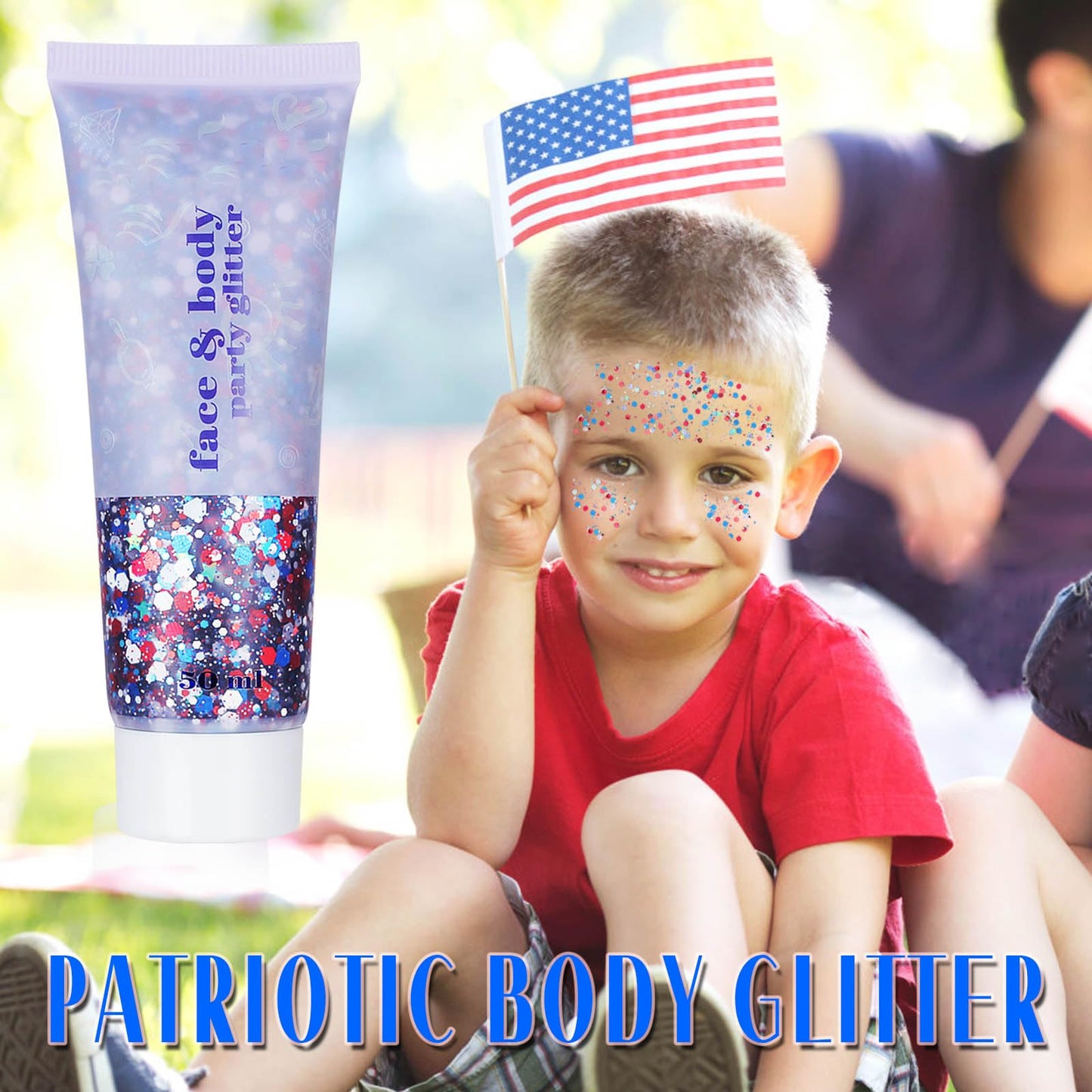 Faglowmify 4th of July Women&Kids Makeup Face Glitter Gel,Fourth of July Red White and Blue Accessories,Sparkle Festival Sparkling Rave