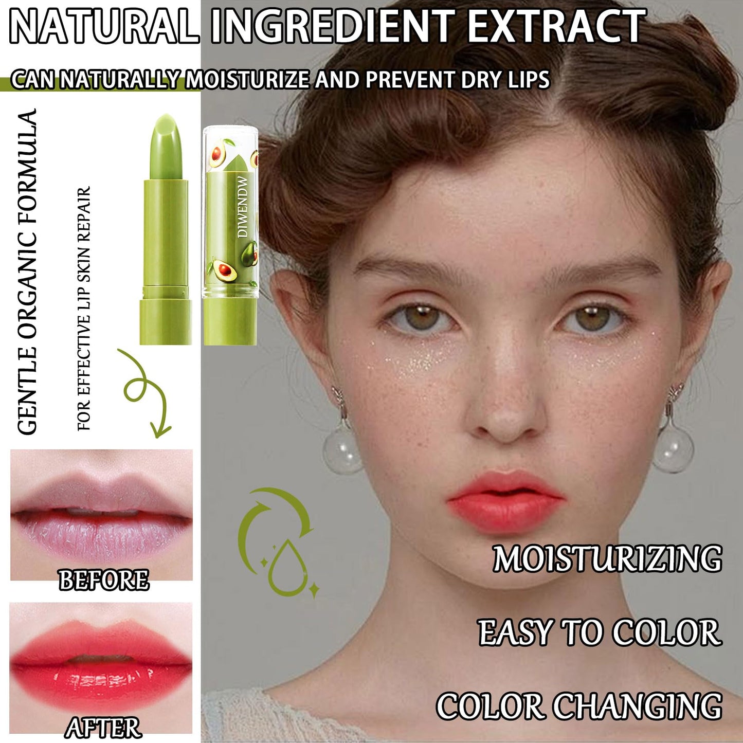 4 Pcs Avocado Color Changing Lipstick for Women,PH Mood Magic Lipstick Makeup Gift Set,Waterproof Lip Moisturizer Pigmented Long Lasting Tinted Color