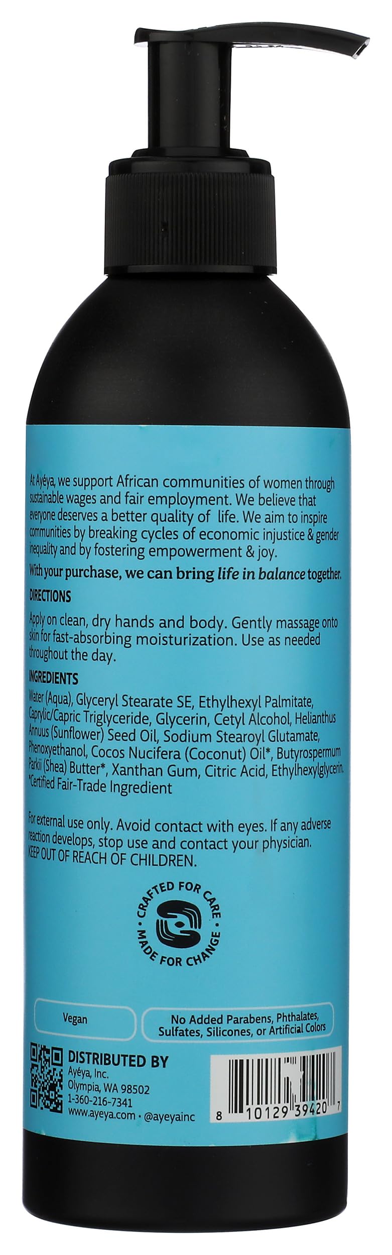 Ayeya Fragrance-Free Moisturizing Body Lotion - Gratitude - Vegan Body Moisturizer for Dry, Sensitive Skin - Unscented Daily Lotion with Shea Butter