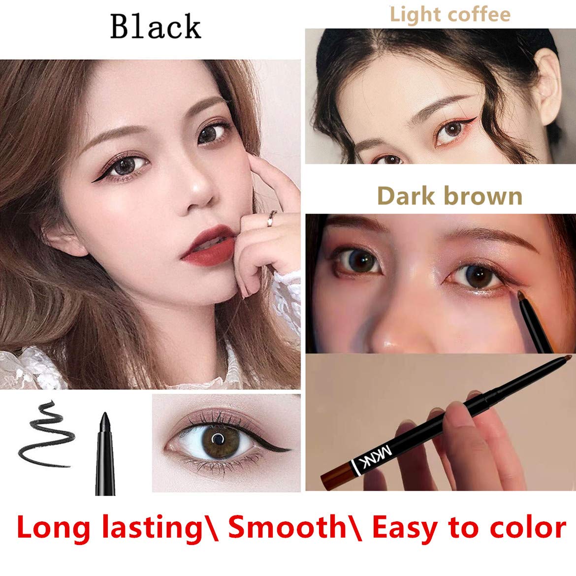 Go Ho Black,Light Brown,Dark Brown Eyeliner Pencils,6 Pack Gel Eye Liner Makeup Pencil,High Pigment Smooth Eyeliner Stick,Soft Easy to Color Eye Liner
