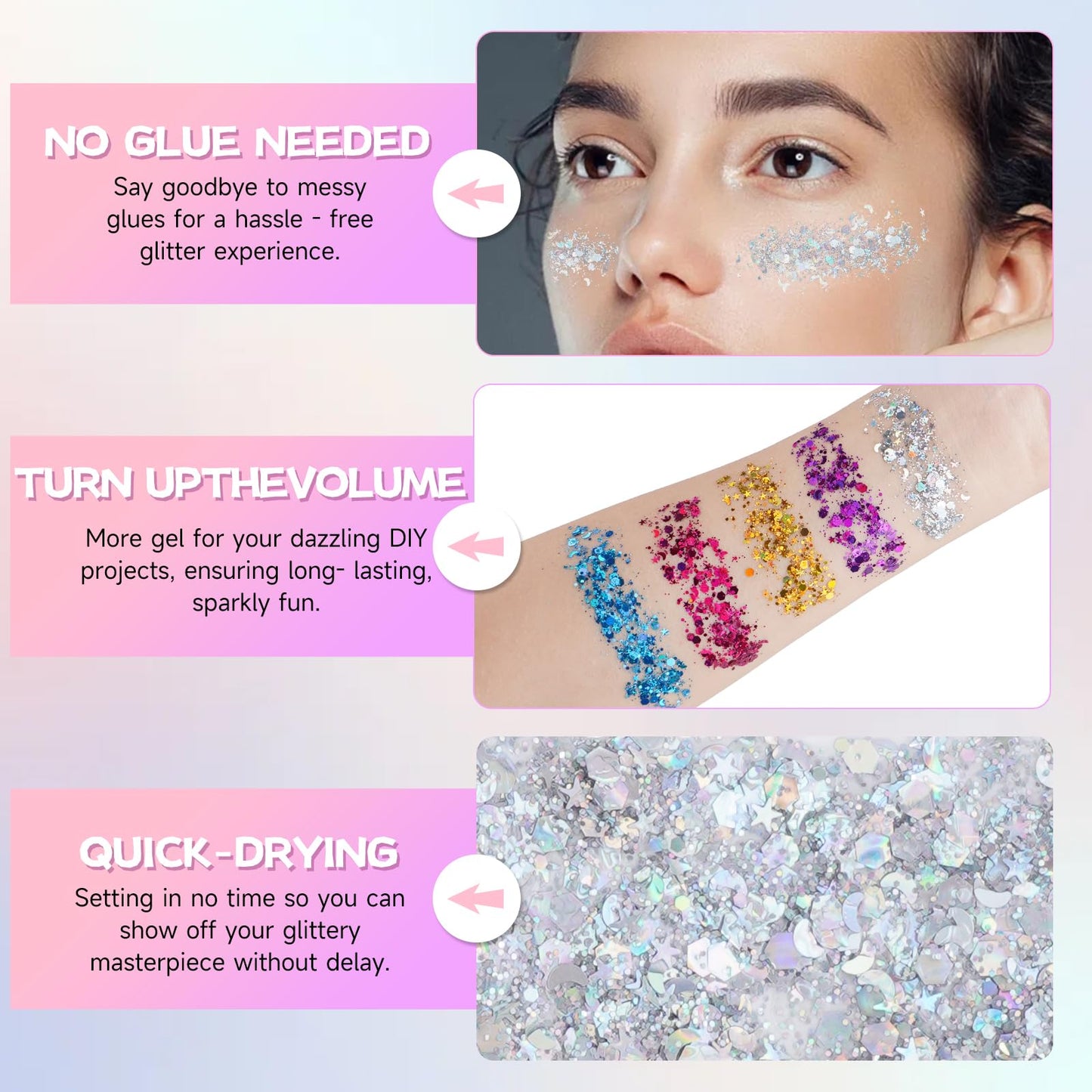 Silver Face Body Glitter Gel,Chunky Hair Glitter for Singer Concerts Silver Face Paint, Makeup Festival Rave Accessories for Women Face Body DIY
