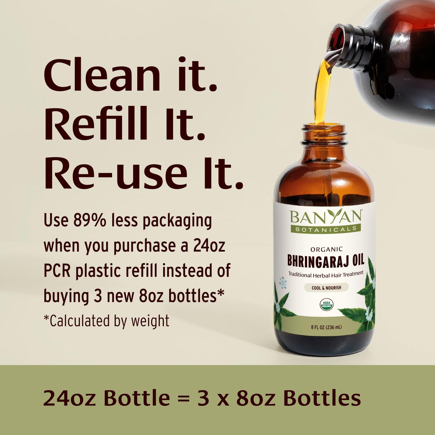 Banyan Botanicals Organic Bhringaraj Oil - Supports Healthy Hair Growth - Oil Made with Traditional Methods - 8 oz. - Non-GMO Sustainably Sourced