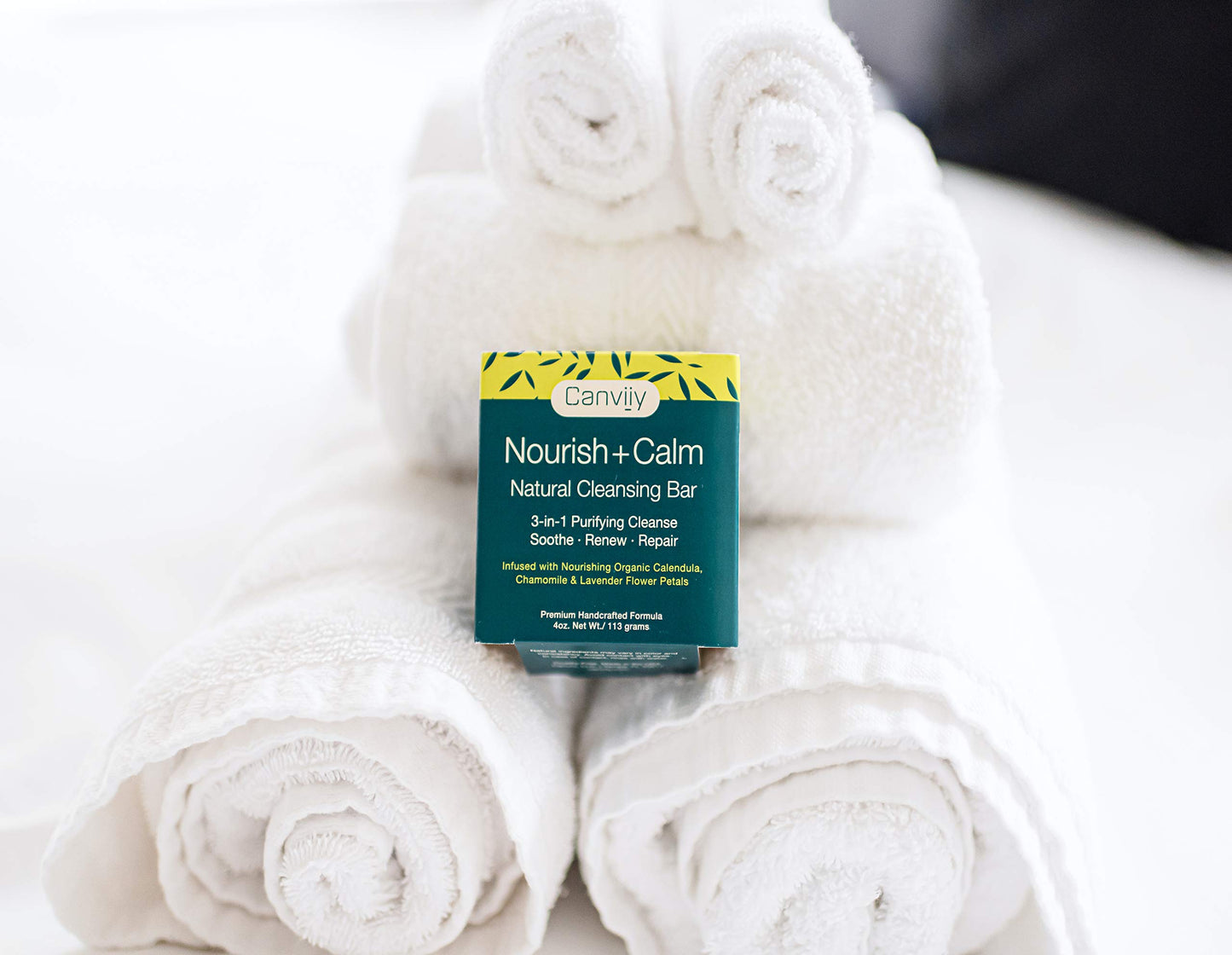 Canviiy 3-in-1 Purifying Nourish + Calm Natural Cleansing Bar, Infused with Calendula, Chamomile, Peppermint Oil, Witch Hazel and Lavender Petals