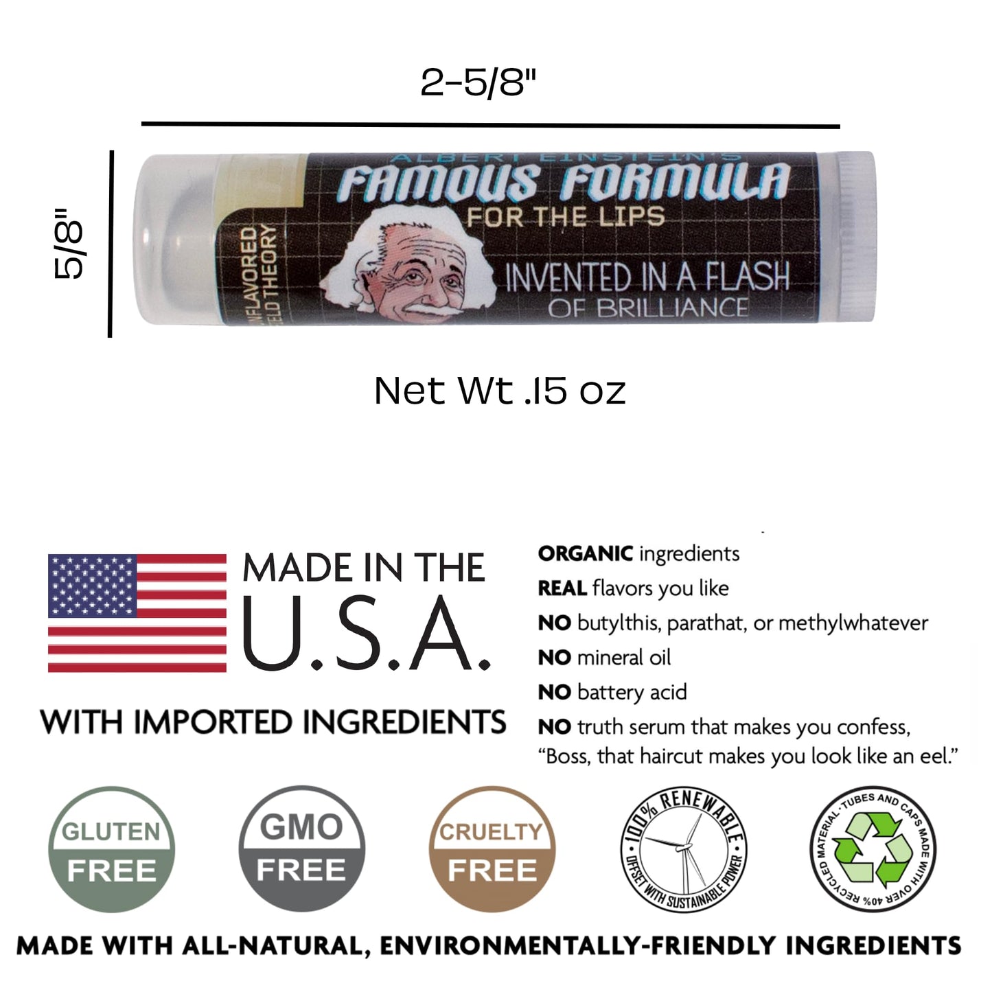The Unemployed Philosophers Guild Einstein's Famous Formula for the Lips - Unflavored Lip Balm, Cruelty-Free and Made in the USA from Natural