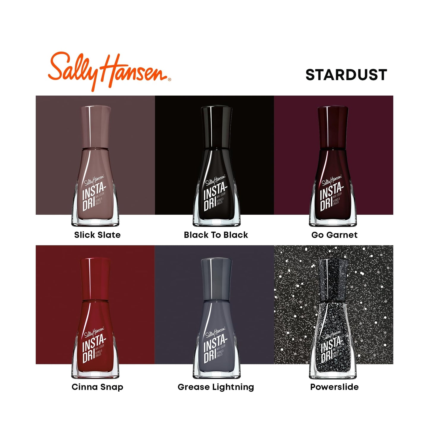 Sally Hansen Insta-Dri, Grease Lightening, Quick Dry, Long Lasting, Opaque, Shiny Black Nail Polish
