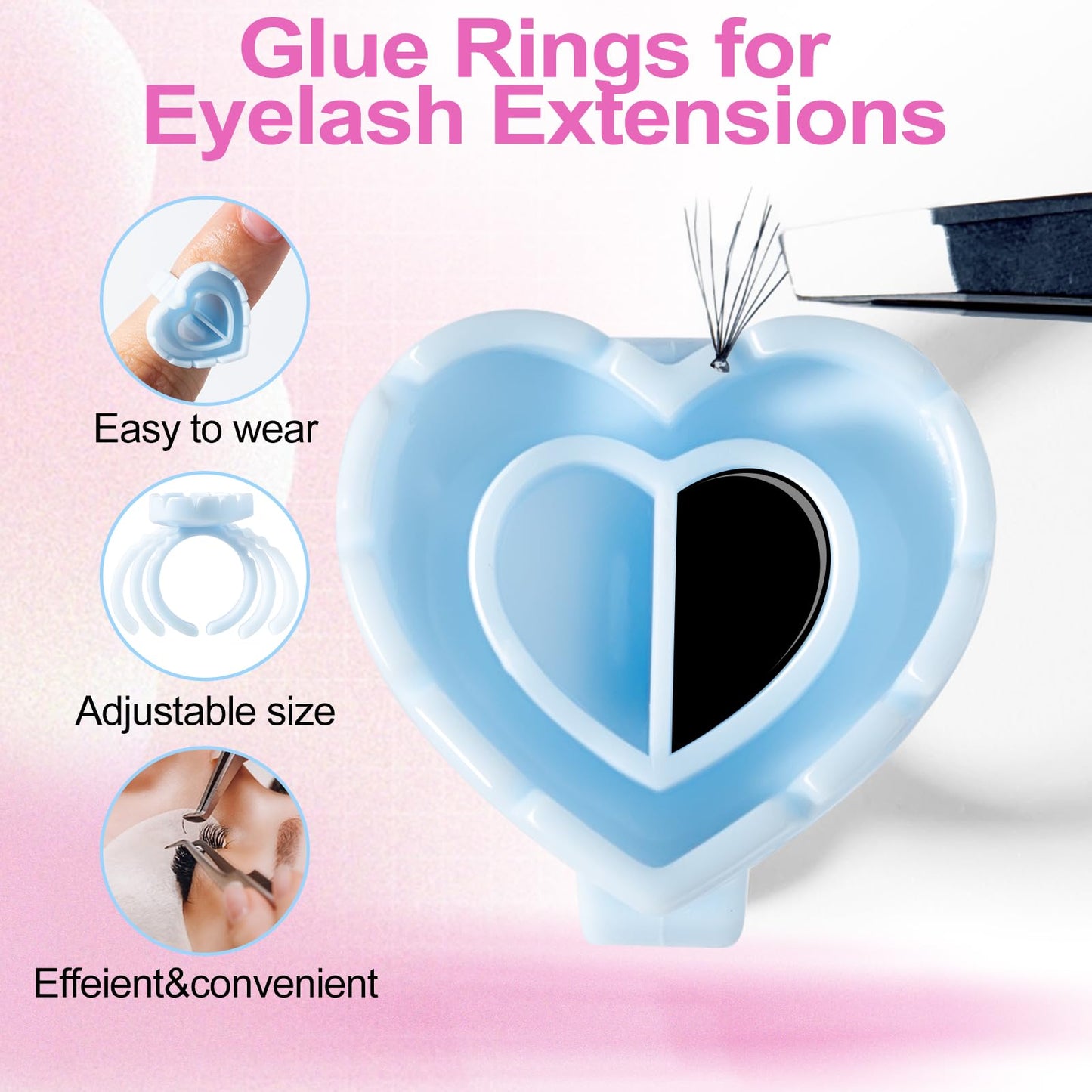 NXJ INFILILA Glue Rings for Eyelash Extensions 100PCS Disposable Rings For Lashes Lovely Heart Shape, Makeup Plastic Nail Art Glue Cups Lash Extension Beauty and Personal Care NXJ INFILILA