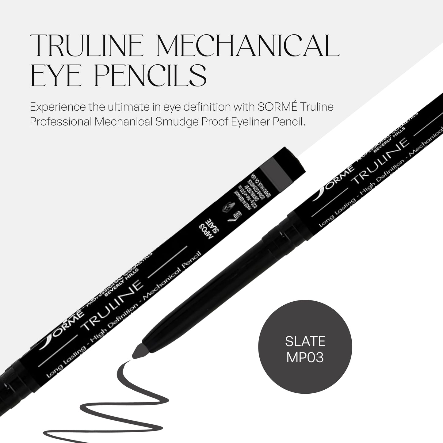 SORMÉ Truline Professional Mechanical Smudge Proof Eyeliner Pencil - Vitamin E Waterproof Gel Formula with Finest Color Pigment & Ultra Creamy