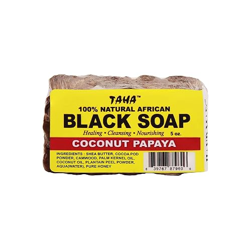 Taha African Black Soap Bar, Organic & 100% Natural, Soothing & Moisturizing, Healthy Cleansing - Great for Blemishes, Acne, Dry Scalp, and More