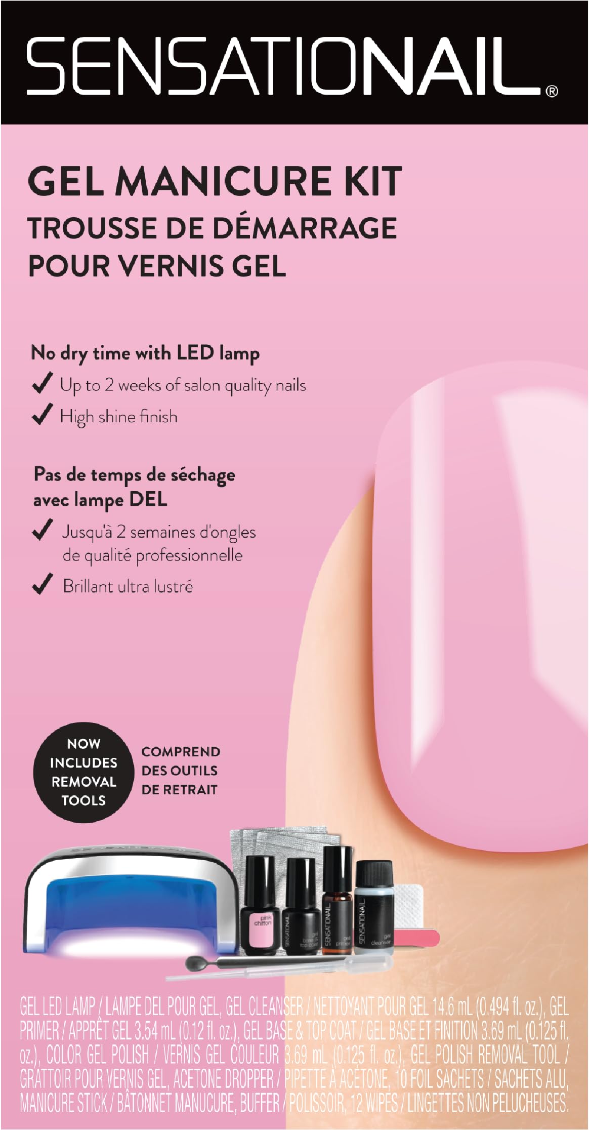 Sensationail Gel Nail Polish Starter Kit - At Home Gel Manicure 32 Piece Kit - Includes Pink Chiffon Nail Polish, LED Lamp, Polish Remover, Manicure