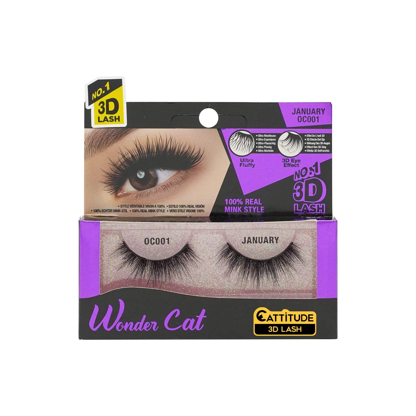 EBIN NEW YORK Cattitude 3D Lash Wonder Cat -January 3D Faux Mink Lash Enviable Volume Lightweight Comfortable Wear Double Layered Wispy Lash Fullness