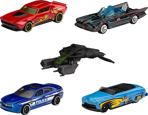Hot Wheels Batman 5-Pack, Set of 5 Batman-Themed Toy Cars in 1:64 Scale (Styles May Vary)