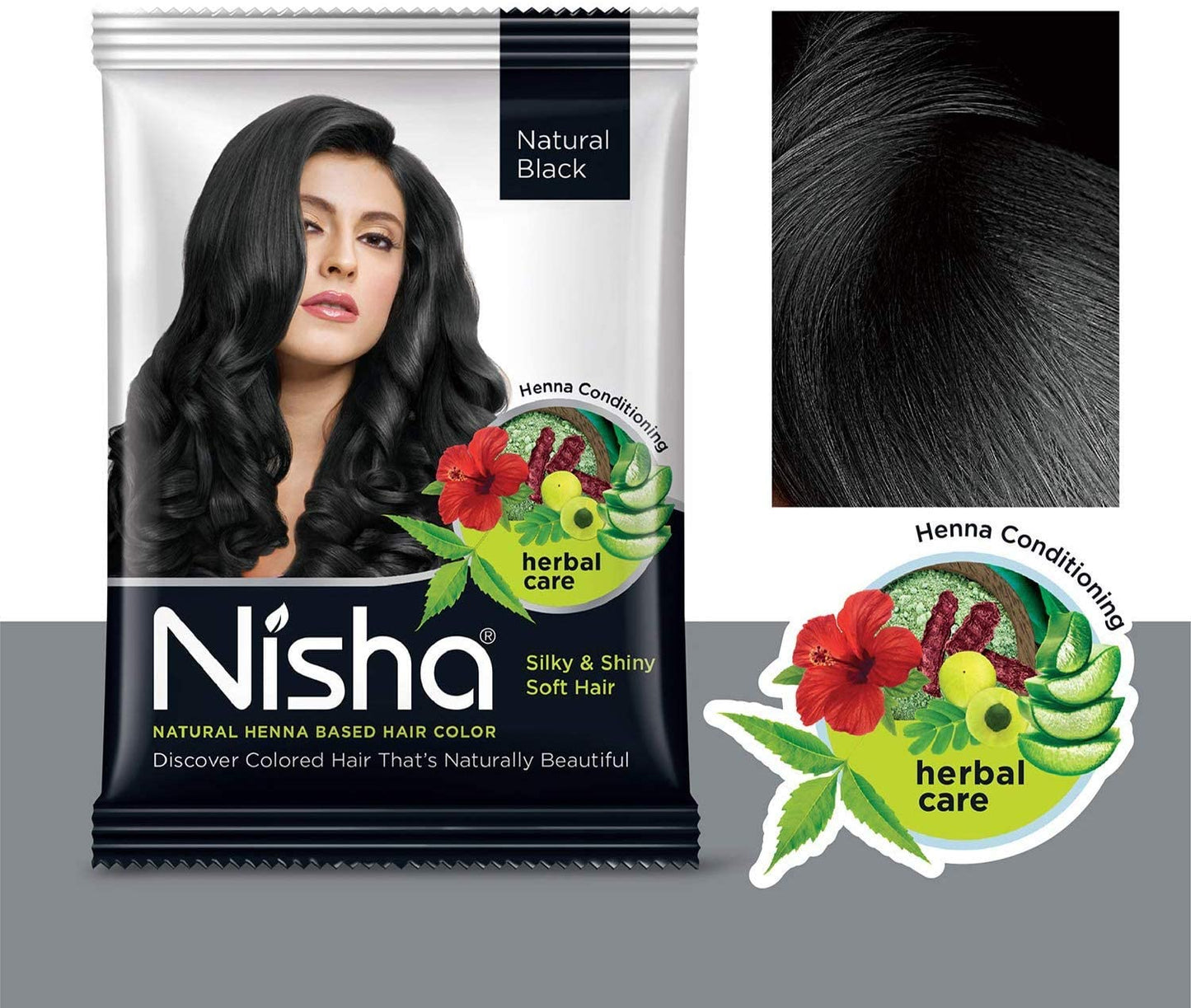 Nisha Natural Henna Based Hair Color (Natural Black) 10GM Pack of 10