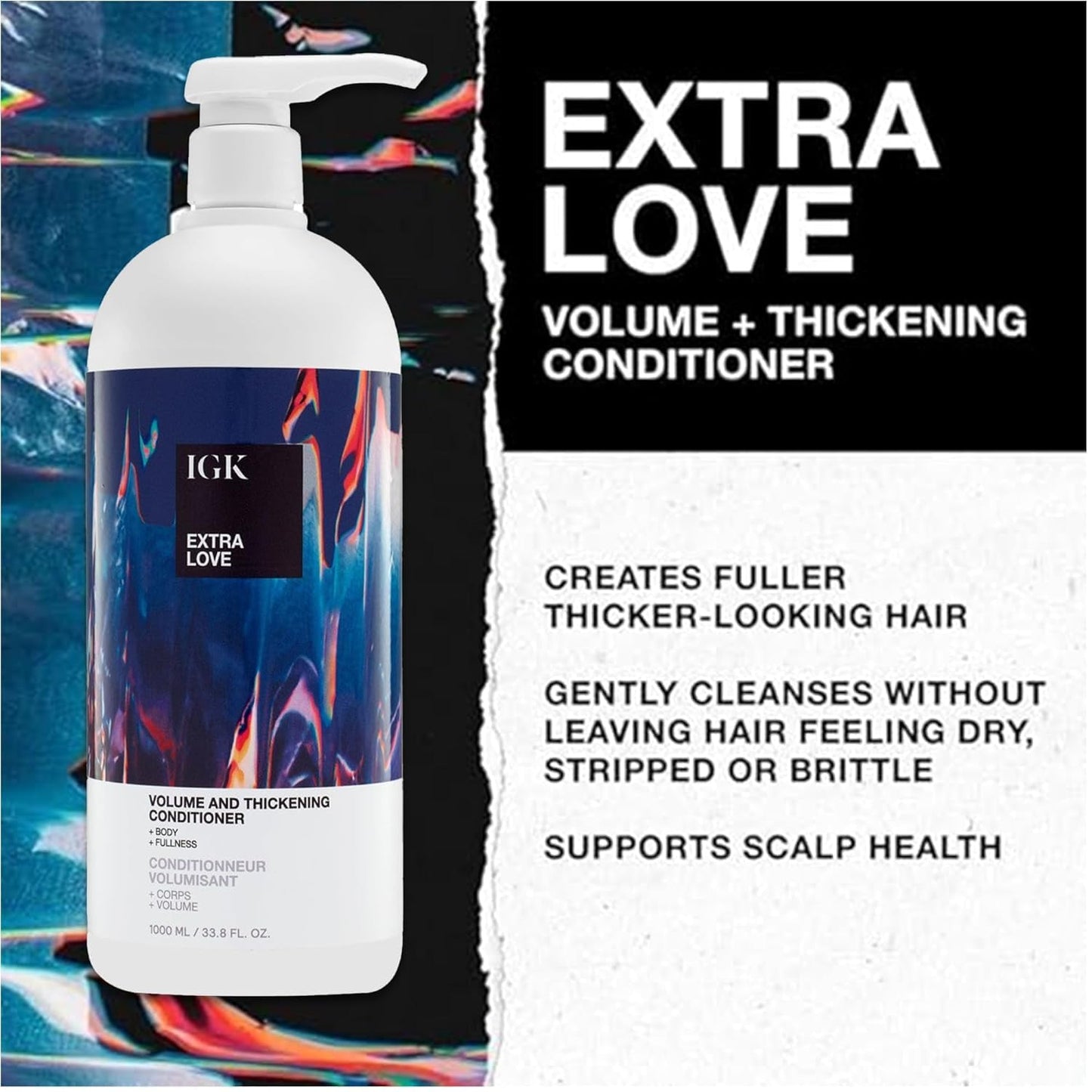 IGK EXTRA LOVE Volume & Thickening Shampoo & Conditioner Set | Volume + Scalp Balance + Oil Balance | Vegan + Cruelty-Free | 33.8 oz (Pack of 2)