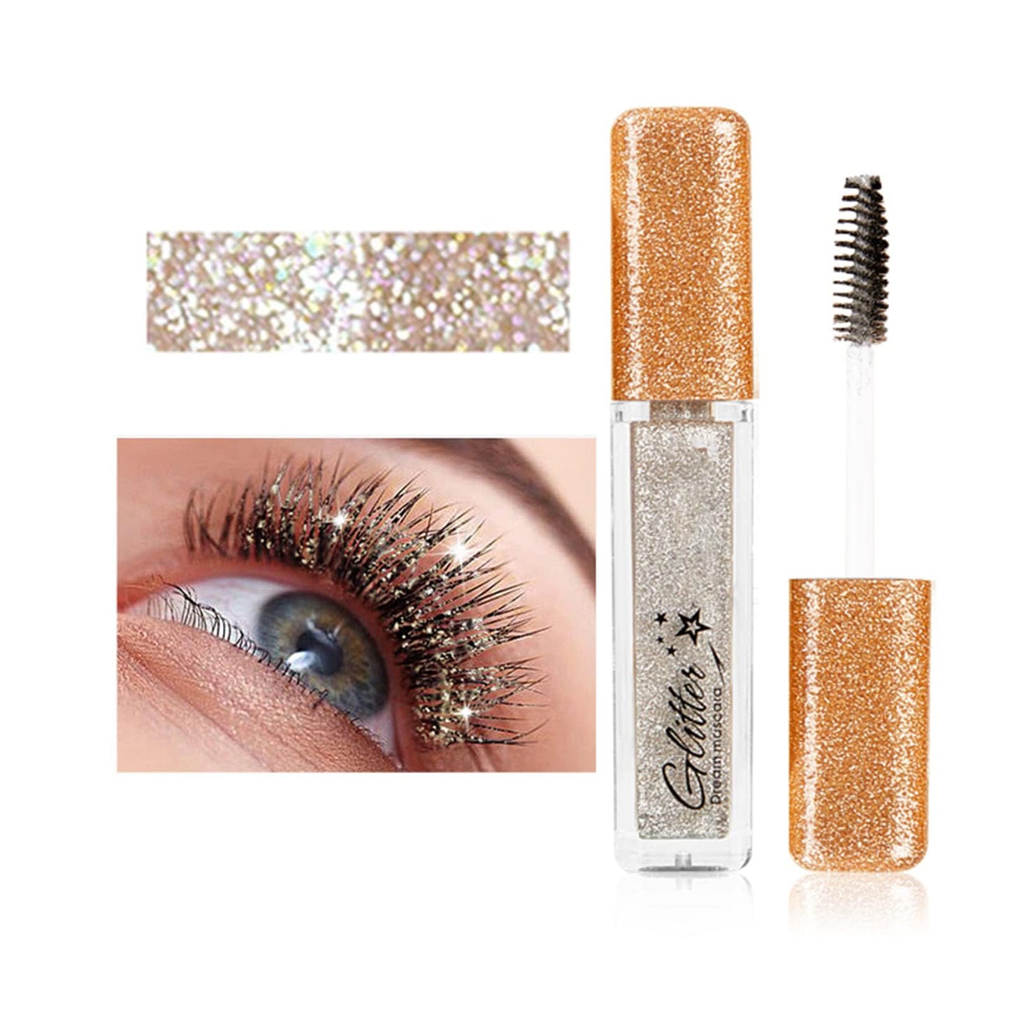 MIESCHER Silver Mascara for Eyelashes, Waterproof, Long-lasting, Diamond Glitter, Lengthening, Curling