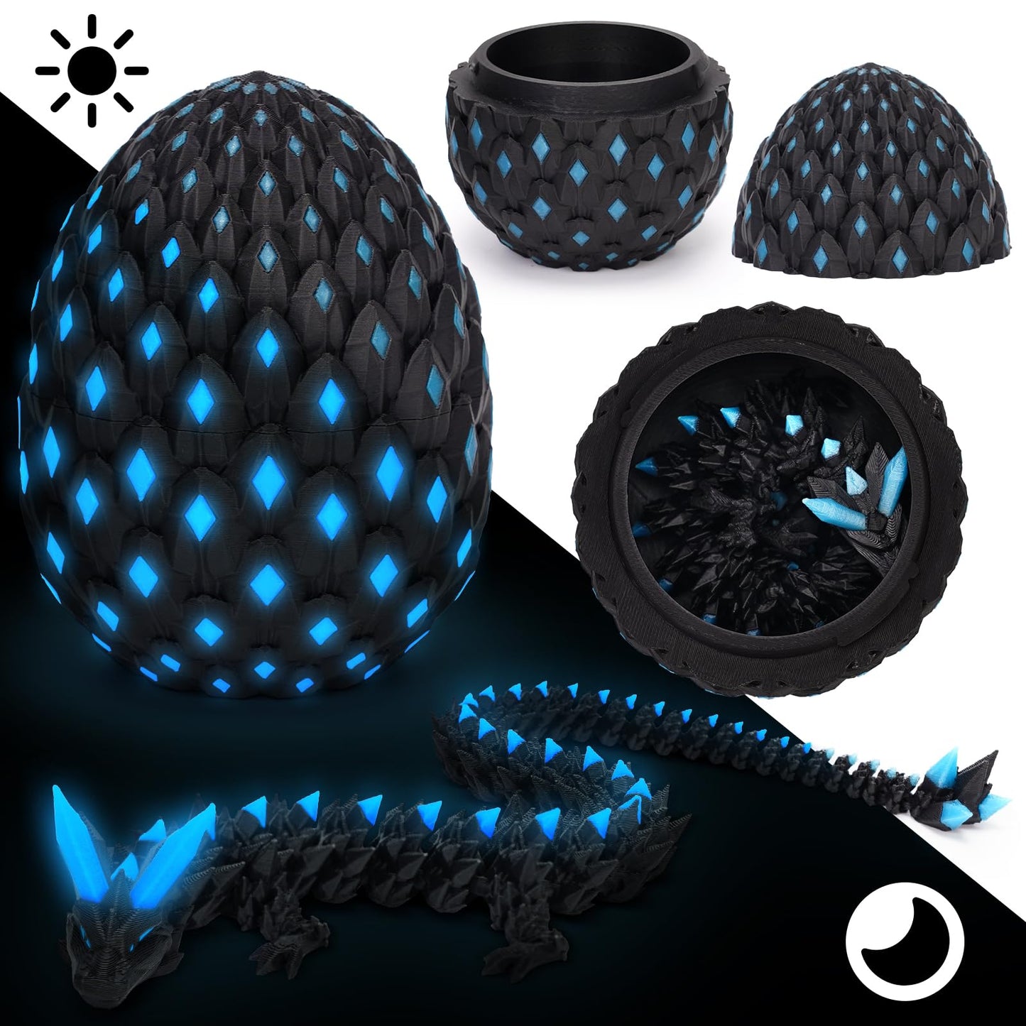3D Printed Mystery Dragon Egg – Glow-in-the-Dark Articulated Dinosaur Fidget Toy, Crystal Dino Eggs for Kids 5-12, Boys & Girls Home Decor