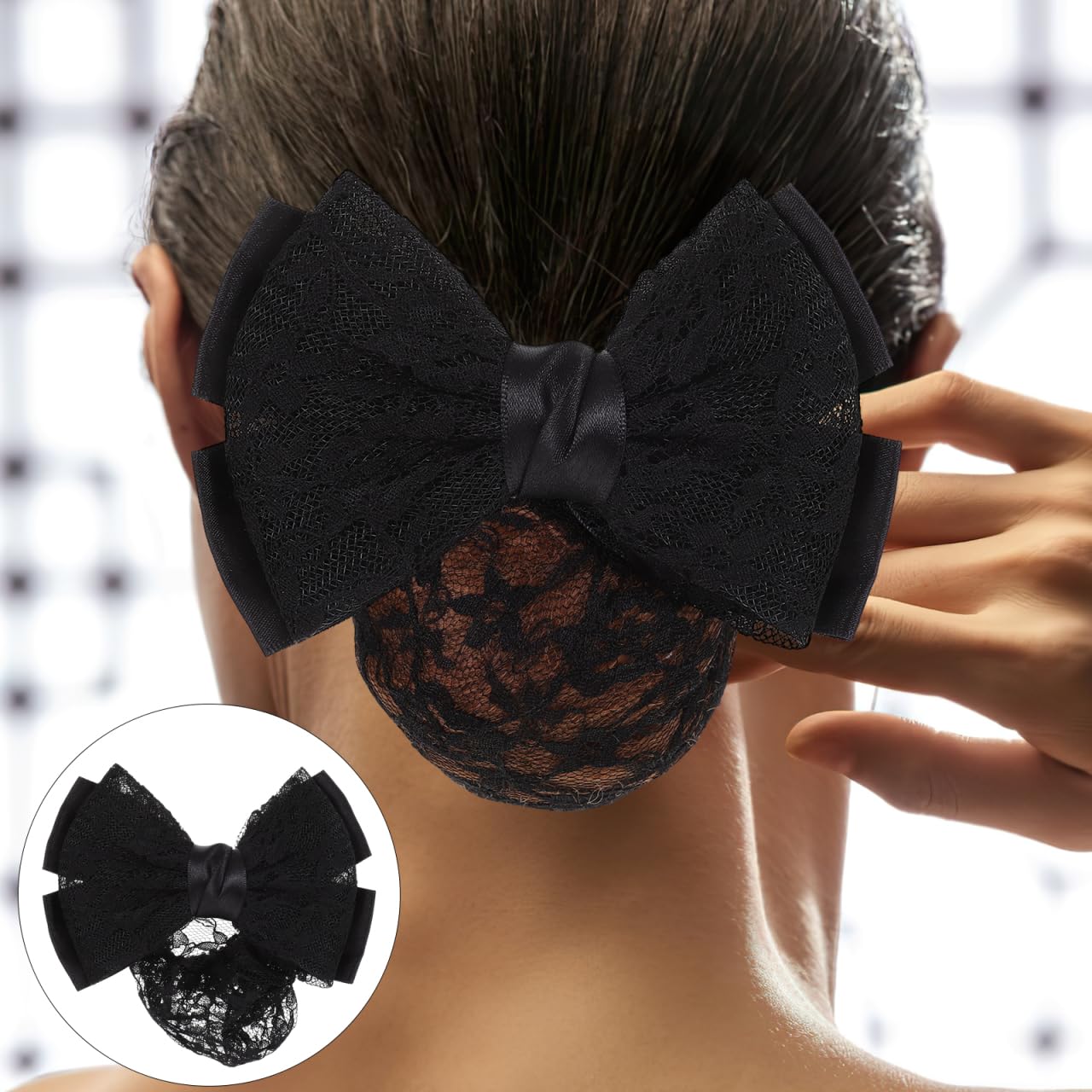 Beaupretty 2Pcs Women Bowknot Hair Bun Cover Barrettes Net Snood Hairnet Decor French Hair Clip (Black)