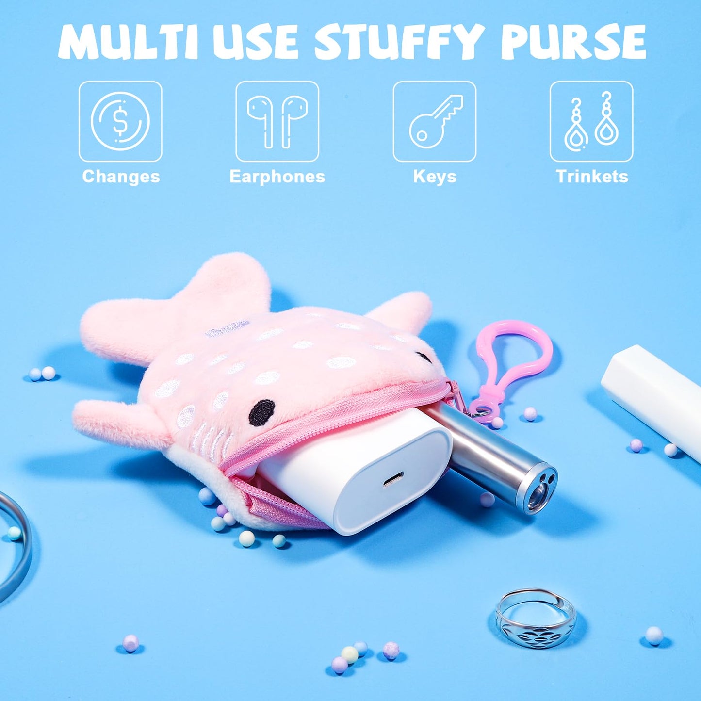 Niceup 12PCS Pink and Blue Whale Shark Kids Party Favors Plush Coin Purse Cute Keychains for Ocean Under the Sea Animal Goodie Bag Fillers